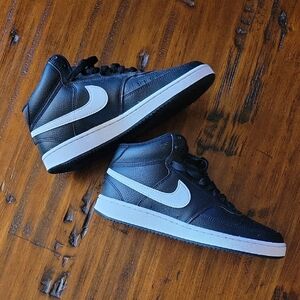 NWOT Nike Women's Black and White High Top Leather Sneakers